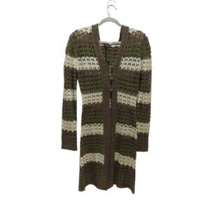 DOLLS KILL DELIA'S Striped Stunner Crochet Knit Cardigan Khaki Punk Goth NWT